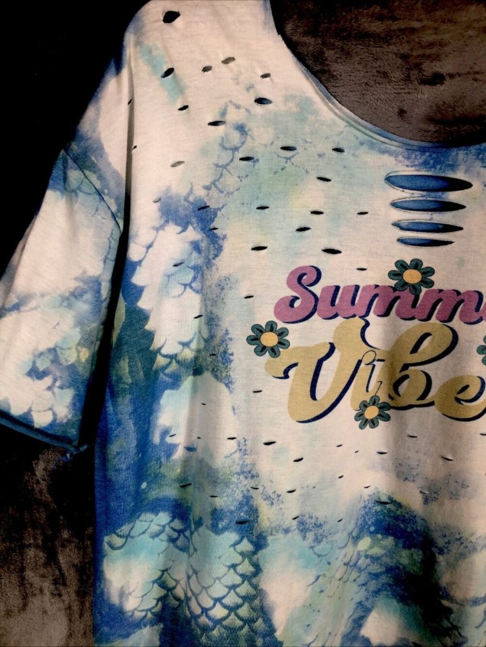 Summer Vibes Distressed Women’s Mermaid T-Shirt Size Adult Extra Large - Picture 5 of 15